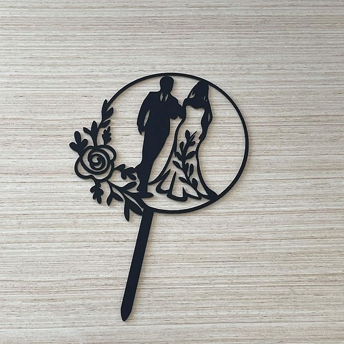 Wedding Cake Toppers Bride and Groom Black Color Acrylic Silhouette Wedding Anniverary Party Engagement Decoration