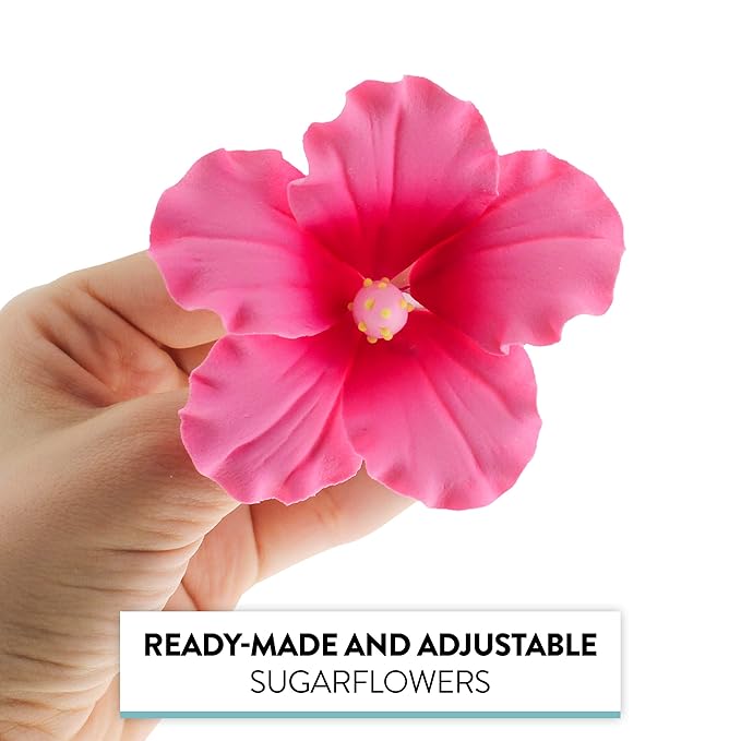 Global Sugar Art Hibiscus Sugar Cake Flowers, Hot Pink, Large, Hawaiian Cake Flower Large 3 Count by Chef Alan Tetreault