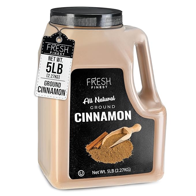 Fresh Finest Bulk 5LB Ground Cinnamon Powder - Kosher Certified Cinnamon Powder, Perfect for Desserts, Hot Tea, Cider, Meat Rubs, and More - 5 LB