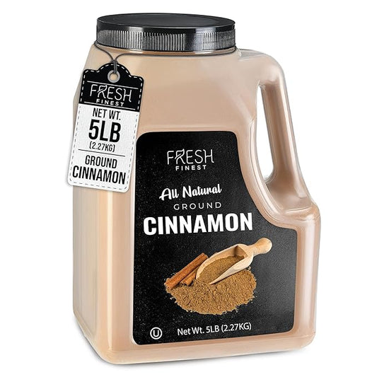 Fresh Finest Bulk 5LB Ground Cinnamon Powder - Kosher Certified Cinnamon Powder, Perfect for Desserts, Hot Tea, Cider, Meat Rubs, and More - 5 LB