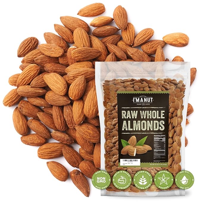 Raw California Almonds 16 oz (1 lb) | Natural | Whole | Batch Tested Gluten & Peanut Free | No PPO | Non-GMO | No Herbicide | Healthy Protein boost | Premium Quality | for Snacking, Baking, Cooking