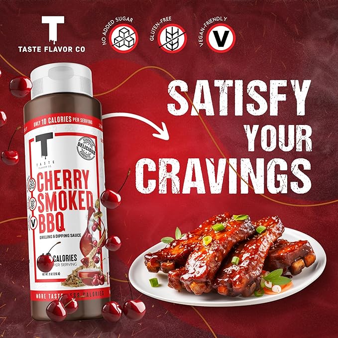Taste Flavor Co. Grilling, Dipping Sauce and Marinade, Great Tasting, Low-Calorie Sauces, Keto Friendly, No Oils (5 Pack, Cherry Smoked BBQ)