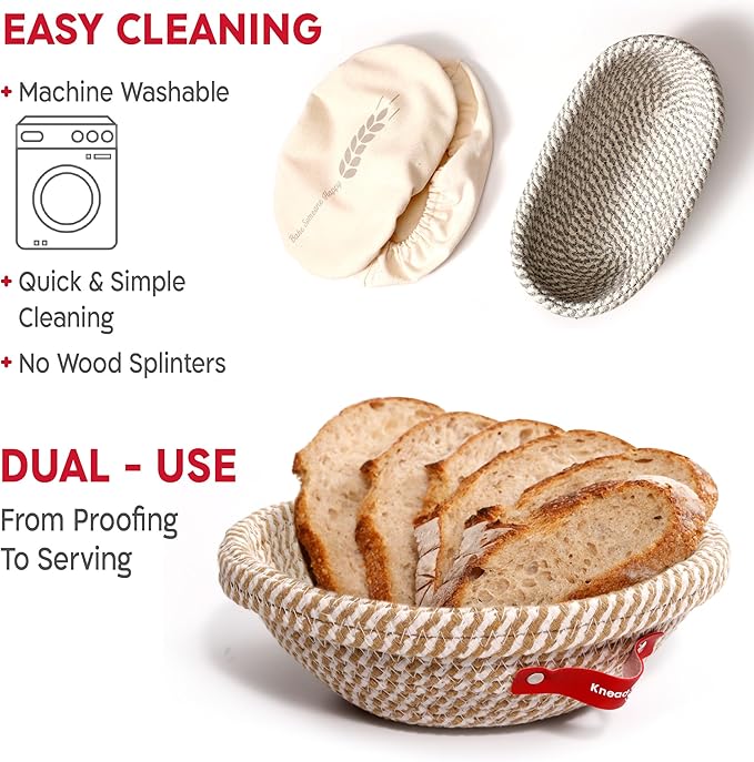 Sourdough Starter Kit ??34oz Starter Jar, 2 Cotton Rope Banneton Proofing Baskets, Magnetic Bread Lame for Scoring ??Gift for Bakers & Complete Sourdough Bread Baking Set