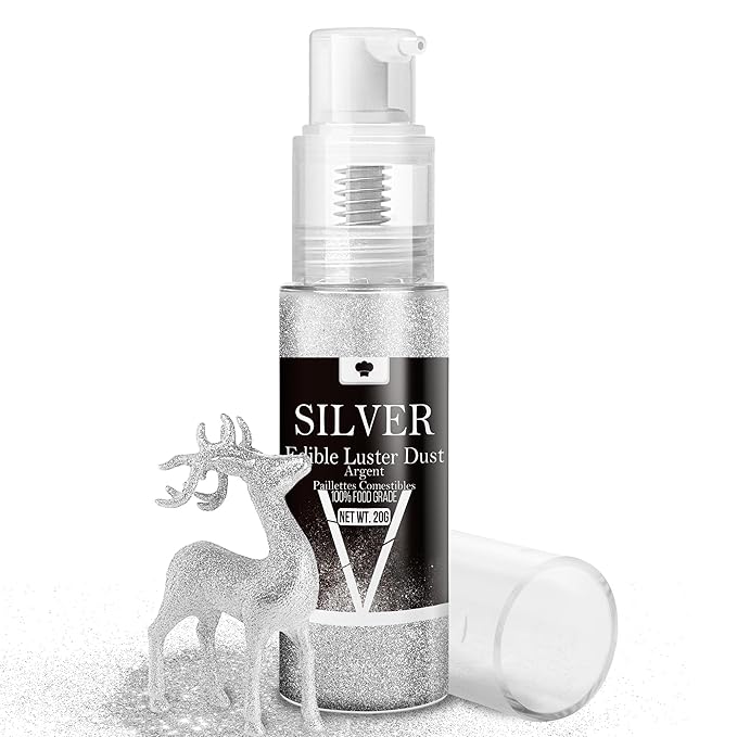 Edible Glitter Spray - 20g Luster Dust Edible Glimmer Powder for Sparkling Cocktails, Cake, Cupcakes, Wine, Beverage - Food Grade Shimmer Dust Powder for Baking, Drinks, Cookies Decoration (Silver)