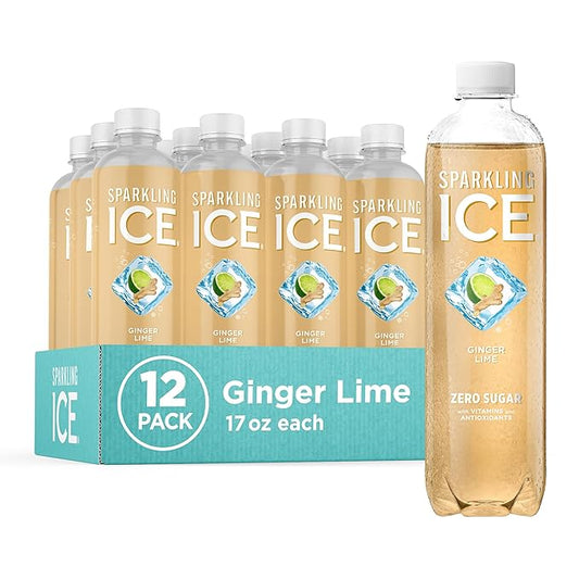 Sparkling Ice, Ginger Lime Sparkling Water, Zero Sugar Flavored Water, with Vitamins and Antioxidants, Low Calorie Beverage, 17 fl oz Bottles (Pack of 12)