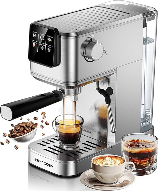 20 Bar Espresso Coffee Machine with Rapid Cold Brew Technology, Milk Frother, Touch Screen Control, Compact Water Tank, Ideal for Lattes, Cappuccinos, Americano, Home & Office Use, Stainless Steel
