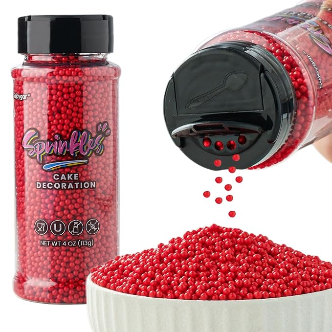 Red Nonpareils Sprinkles, Sujoygar 4oz Edible Cake Sprinkles for Ice Cream Toppings Cupcake Chocolate Decoration, Wedding Party Cookies Baking Dessert Food Supplies
