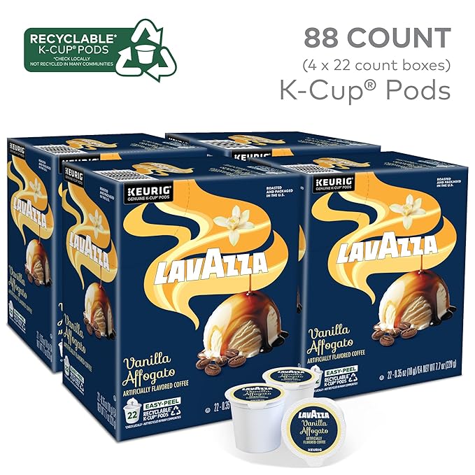 Lavazza Vanilla Affogato Coffee, Single Serve Keurig K-Cup Pods, Flavored Coffee, 88-Count Box (4 Packs of 22)