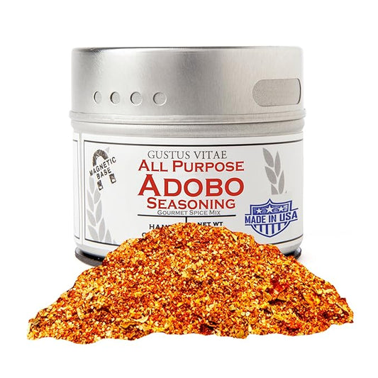 Adobo Seasoning | All Natural | Non GMO | 2.1 oz (60 g) | Gourmet Spice Mix | Small Batch | Artisanal Rub | Seasoning Pack | Magnetic Tin | Gustus Vitae | #252