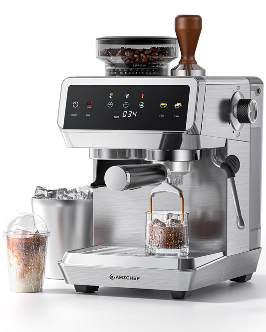 AMZCHEF Espresso Machine With Grinder, Temp Control, 44 Grind Settings