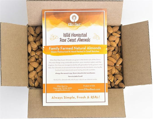 Raw Almonds Sweet Wild Harvested - Bulk - Naturally Steam Pasteurized 100% Natural Almonds - Family Farmed Since 1875 - Raw 10lb Box From Ellie's Best ??"<div>