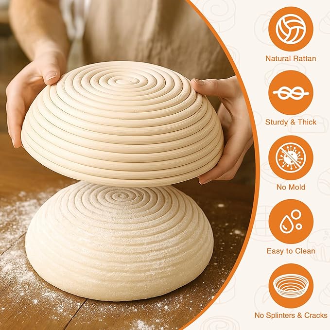 Aliggbent 40Pcs Sourdough Bread Baking Supplies, 10'' Round & Oval Banneton Bread Proofing Baskets with 24 oz Sourdough Starter Jar Kit, Digital Scale, Cutting Board, Knife, Bags ï¼?Bread Making Tools