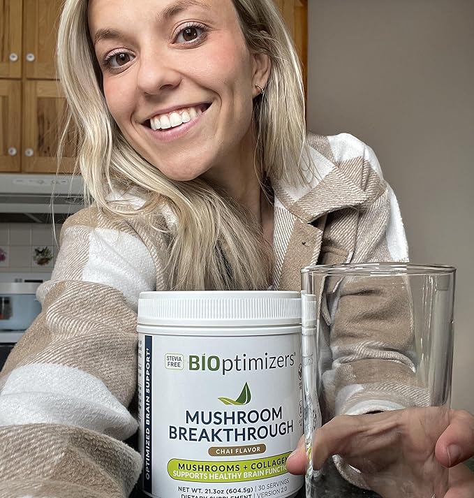 BIOptimizers Mushroom Coffee Alternative ??Chai Drink ??Lion?™s Mane, Chaga, Reishi + Collagen Peptides for Focus, Energy & Gut Health ??Adaptogenic Mushrooms & MCT Powder ??15 Servings