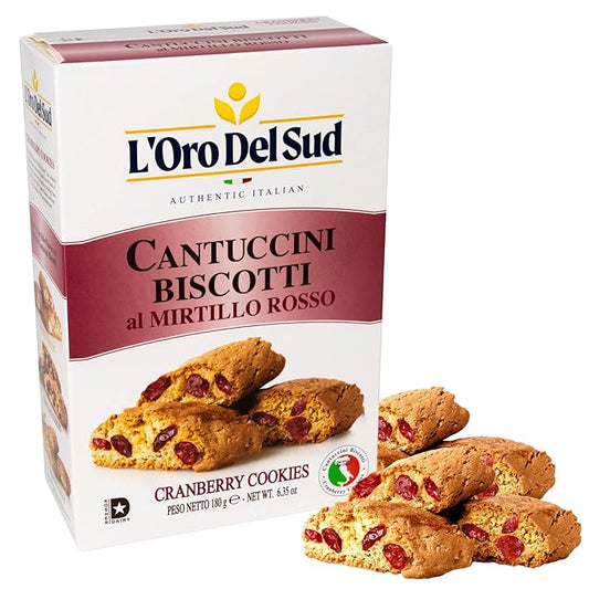 L'Oro Del Sud Cranberry Biscotti, Cantuccini d'Abruzzo, Italian Cookies Madewith Real Quality Ingredients, 180 G, 6.3 oz