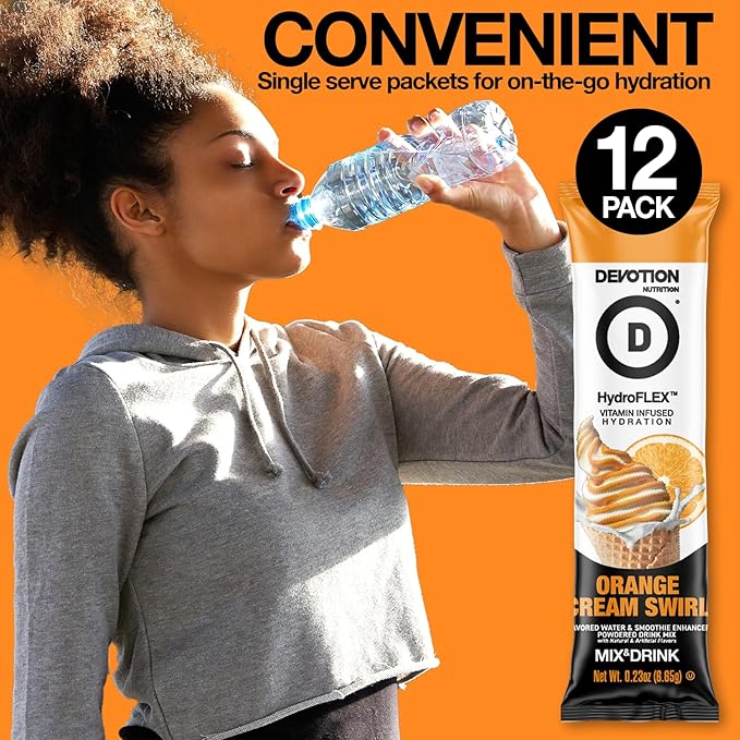 Devotion Nutrition HydroFLEX Water Flavoring Packets ??Sugar-Free Hydration with Vitamins & Electrolytes ??Dye-Free, Gluten-Free (Orange Cream Swirl) 12-Pack Drink Mix