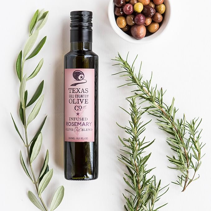 Texas Hill Country Olive Co Rosemary Infused Olive Oil - Cold Pressed Gourmet EVOO Olive Oil - Great for Dressing Dipping Marinade - No Artificial Flavors or Added Sugar - Made in Texas (16.9 oz, 2 Pack)
