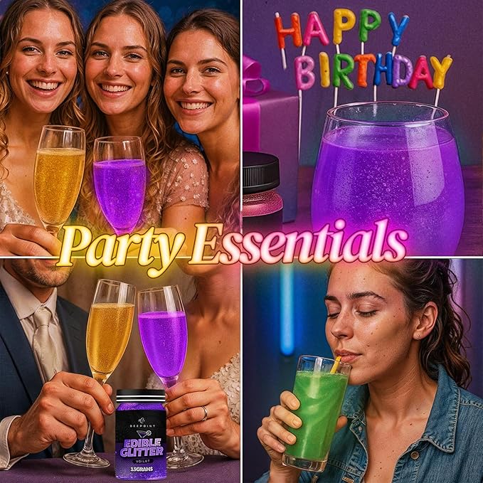 BeePoint Violet Edible Glitter for Drinks 15g - Food Grade, Vibrant Color Shimmer Powdered Dust for Drinks, Cocktails, Cake Decorating, Baking, Chocolates, Candy, Sweets, & Cookies - Vegan & Gluten Free