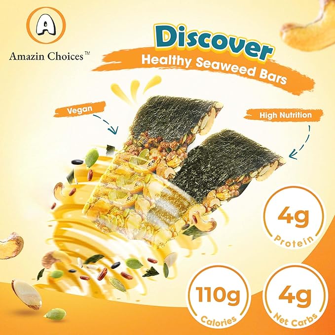 Seaweed Crunch with Nuts Classic Taste??Amazin Choices Vegan Snack Bars with Cashews, Almonds & Pumpkin Seeds ??Premium Asian Chips ??Seaweed Sheets ??Sandwich Seaweed ??Variety Pack