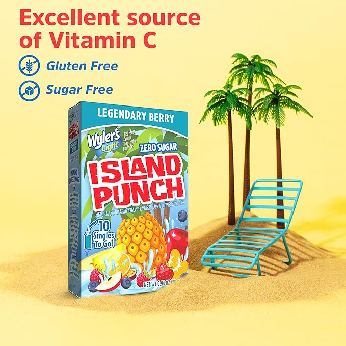 Wyler?셲 Light Island Punch Singles To Go, Legendary Berry, 10-Count per Box (12 Pack) ??Low Calorie Powdered Drink Mixes, Caffeine Free, Gluten Free, and Zero Sugar, 120 Total Powder Packets