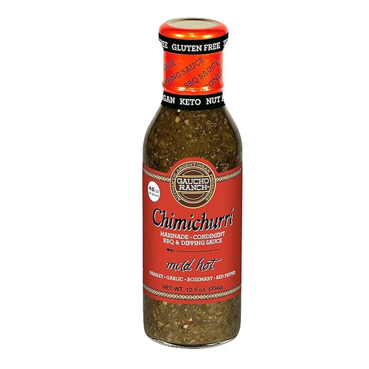 Gaucho Ranch Gourmet Chimichurri Steak Sauce Mild Hot | Authentic Argentinian Marinade & Meat Sauce for Beef, Chicken, Pork & Veggies | All Natural, Vegan, Gluten-Free, Keto, No Preservatives | 12.5oz