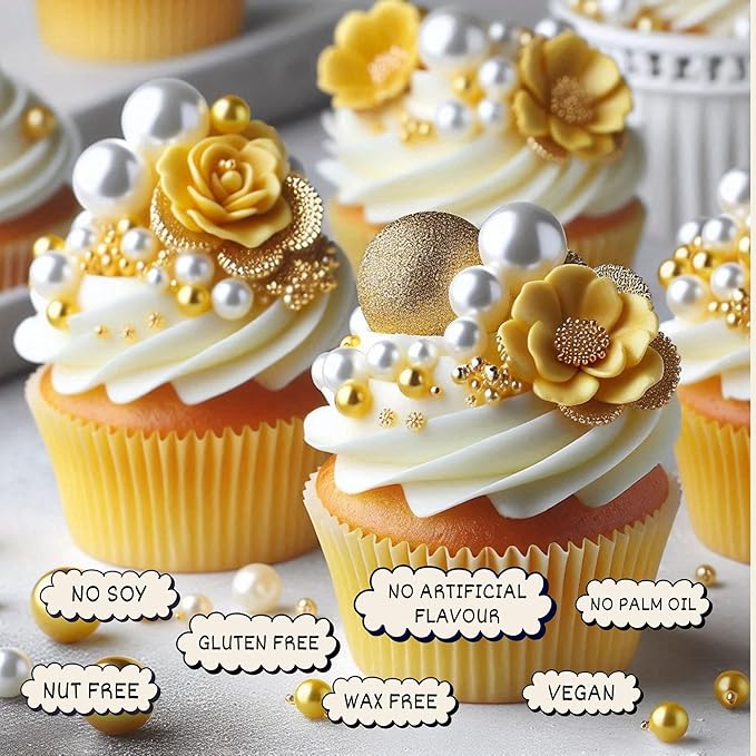 Confect Love Disco Balls Sprinkles Gold and White Edible Sprinkles Mix ??Decorative Sugar Pearls & Disco Balls for Cake, Cupcake, and Cookie Decorating ?밮egan, Gluten-Free, Nut-Free, Soy-Free, Dairy-Free, Palm Oil-Free ??4.2 oz