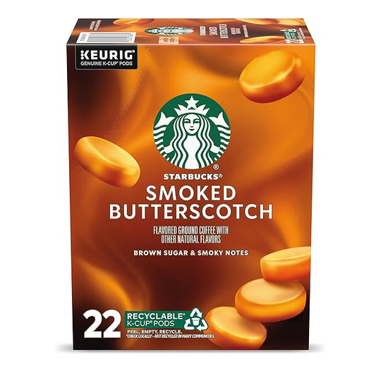 Starbucks K-Cup Coffee Pods, Smoked Butterscotch Flavored for Keurig Makers, 100% Arabica, Limited Edition, 1 Box (22)
