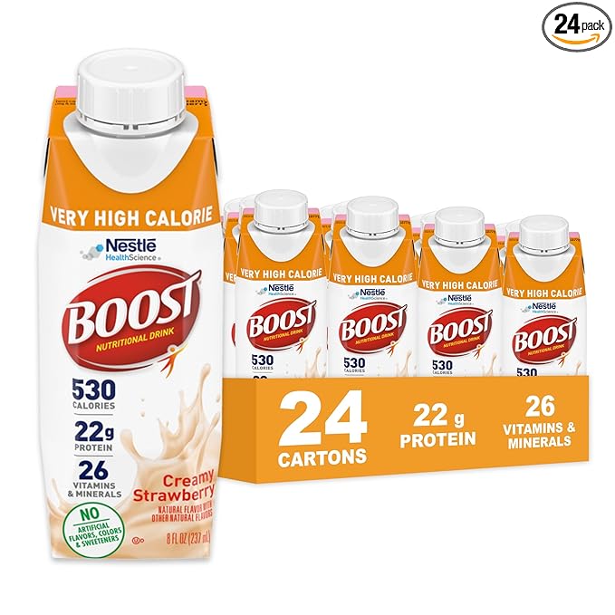 Boost Very High Calorie Strawberry Nutritional Drink ??22g Protein, 530 Nutrient Rich Calories, 8 Fl Oz (Pack of 24)