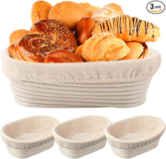 10 inch Oval Banneton Bread Proofing Basket Sourdough Bread Baking Supplies Set of 3 Sourdough Starter Kit Baking Gifts