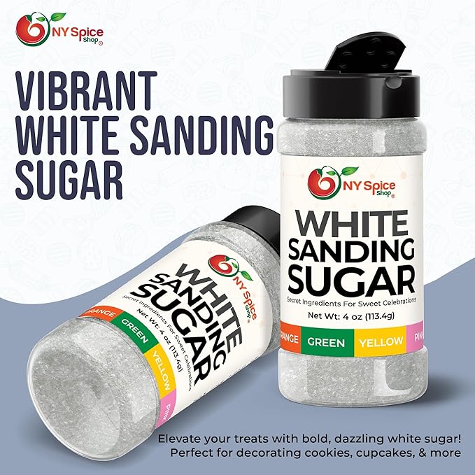 NY Spice Shop White Sanding Sugar - 4 Ounce Sweet Colorful Edible Sprinkles For Candy Dish - Sugar Sprinkles For Cake Decorating Basket & Dishes