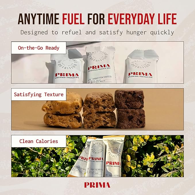 PRIMA ANCESTRAL PROTEIN BAR Grass Fed Protein Bars, 7 Pack ??Animal-Based Protein Bar with Beef Tallow, Raw Honey, Seed Oil Free, Low Carb, Gluten-Free ??Healthy, Energy Snacks for Clean Lifestyle (7 Pack, Variety Pack)