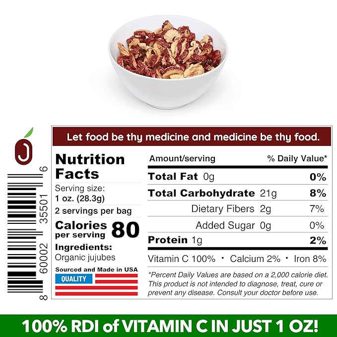 USDA Organic California Grown Pure Jujube Product | JUJUME Crisps | Sweet Jujube Chips | ZERO Added Sugar or Preservatives | All-Natural Healthy Snack | 1-pack 6 oz. bag