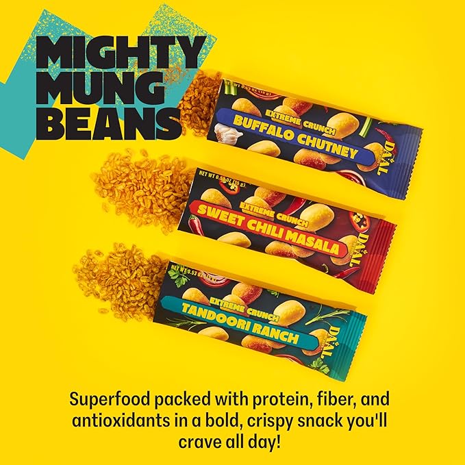 Daal By Keen Crunchy Mung Bean Snacks ??Variety Pack - Plant-Based Protein, High Fiber, Gluten Free & Nut-Free ??Mix into Salads or Enjoy as an On-the-Go Snack - 1 Resealable Pack, 4.76 oz