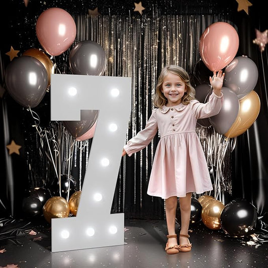 imprsv Marquee Numbers Large 7th-Birthday Decorations: 3ft Light up Number Balloon for Party Big 7 Year Old Girl Boy Seventh Birthday Decoration Anniversary Foam Board Wall Number 7