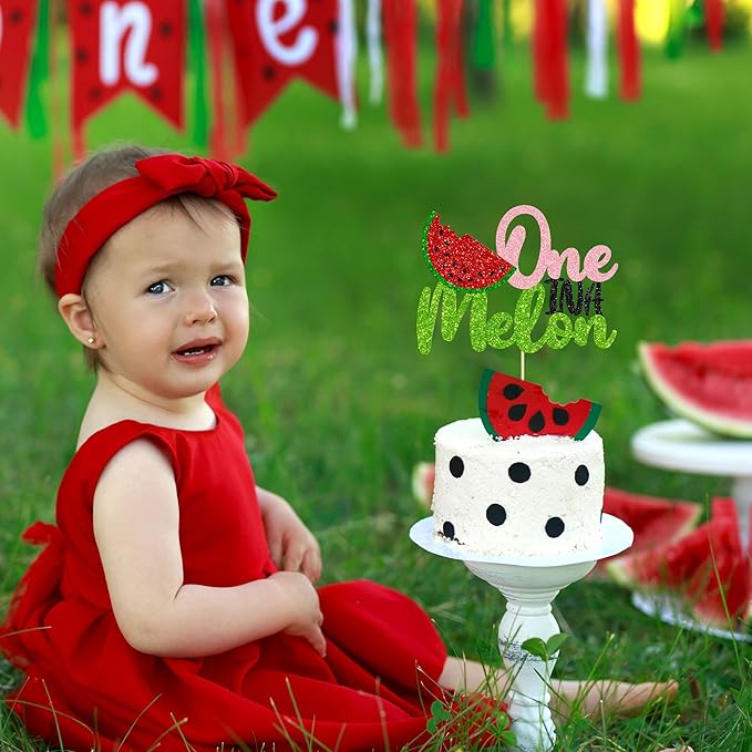 1 Pack Watermelon Cake Topper One in a Melon Cake Pick Watermelon First Birthday Baby Girl 1st Birthday Party Cupcake Decoration Supplies