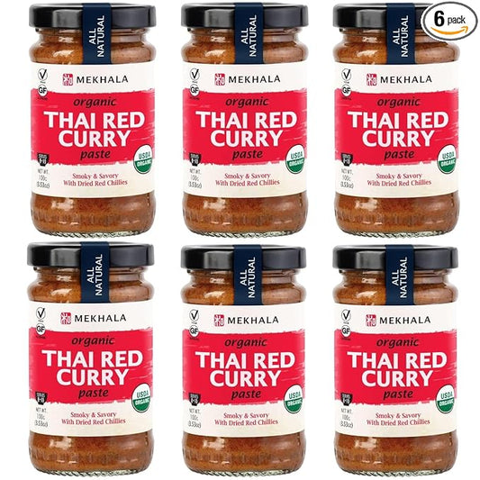 Mekhala Organic Thai Red Curry Paste. VEGAN. GLUTEN-FREE. NO ADDED SUGAR. Versatile. HOT (6x3.53oz)
