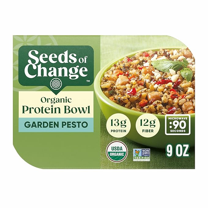 SEEDS OF CHANGE Organic Protein Bowl Garden Pesto, Prepared Entr챕e, Microwave in 90 Seconds, 9 oz (Pack of 6)