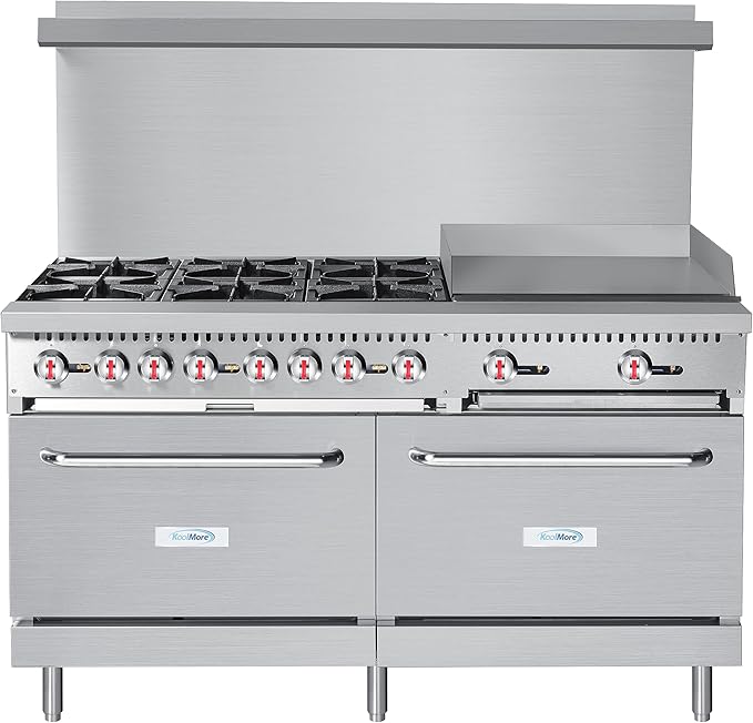 KoolMore KM-CRG60-LP 60 in. 6 Burner Commercial Liquid Propane Range with 24 in. Griddle, Solid Black