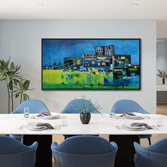 YDYSUNE Large Abstract Wall Art for Living Room,Office,Bedroom Navy Blue City Canvas Wall Decor Cityscape Paintings for Bedroom Pictures,Modern Decoration Artwork for Walls 24횞48IN