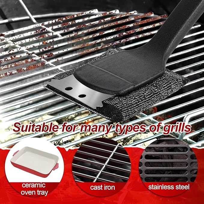 2PCS Upgraded Grill Brush for Outdoor Grill, Efficient Cleaning, Steel Fiber Bristle Free Grill Brush for Cast Iron/Porcelain/Charcoal/Stainless Steel Grates, Gift for Men/Dad