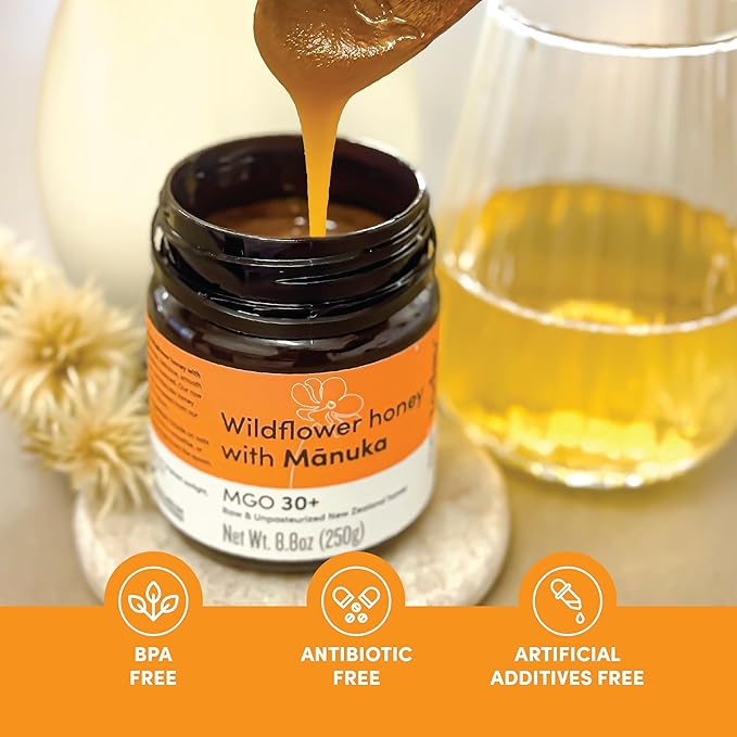 me today - Wildflower Honey with Manuka MGO 30+ from New Zealand (8.8 oz) Authentic, Raw & Unpasteurized