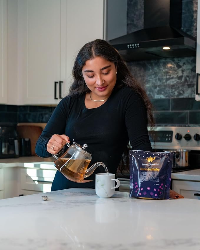 Luna Lullaby Sleep Tea, Organic Loose Leaf Herbal Tea ??Calming, Relaxing Bedtime Tea ??Chamomile, Valerian Root, Peppermint ??4 oz Resealable Bag (Makes 50 Cups) ??The Elegant Elephant