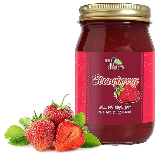 Green Jay Gourmet Strawberry Jam - All-Natural Fruit Jam with Strawberries & Lemon Juice - Vegan, Gluten-free Jam - Contains No Preservatives or Corn Syrup - Made in USA - 20 Ounces