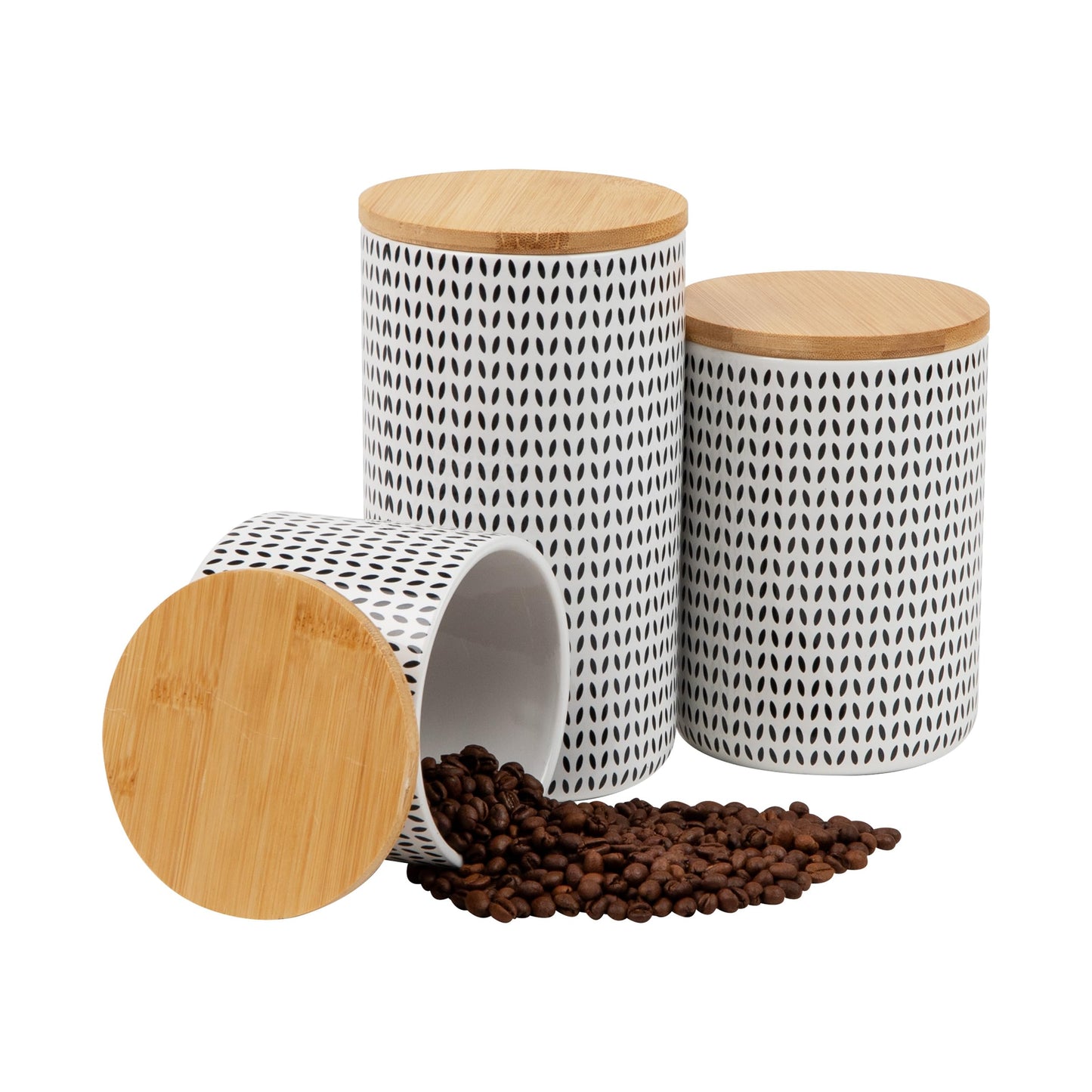Mind Reader 3-Piece Canister Set, Sugar Container, Coffee Storage, Lids, Kitchen, Ceramic, 4"L x