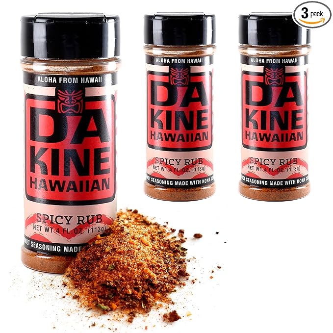 Da Kine Hawaiian Premium BBQ Dry Rub Seasoning - Authentic BBQ Seasoning Blend, Perfect Gourmet Rub Spices for Smoking, Grilling & Cooking - Gluten-Free, Low Sodium, No MSG - Spicy Flavor (4 oz - 3 Pack)