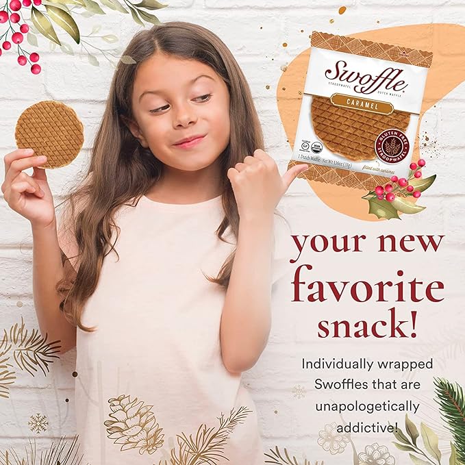 Gluten Free Organic Stroopwafels by Swoffle - Caramel Filled | (4) 1.16oz Wafers | non-GMO, Wheat Free, Kosher, Soy Free, Nut Free and All Natural!