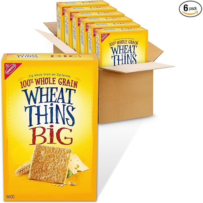 Wheat Thins BIG Snacks, Whole Grain Wheat Crackers, Bulk Snack Crackers, 6 - 8 oz Boxes