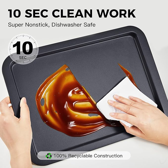 HONGBAKE Nonstick Cookie Sheets, Baking Sheet for Oven with Wider Grip, 15x10 Jelly Roll Pan, Commercial Cooking Tray