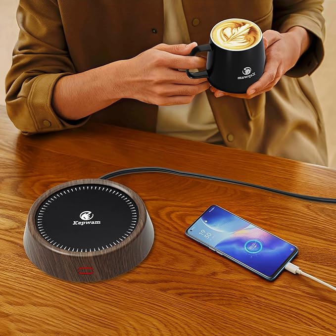 Coffee Mug Warmer & Kepwam Mug Set, Electric Coffee Cup Warmer for Desk with 6H Auto Shut Off, 3 Temperature Settings Smart Coffee Warmer for Heating Coffee, Beverage - Best Present Ideas for Dad Mom