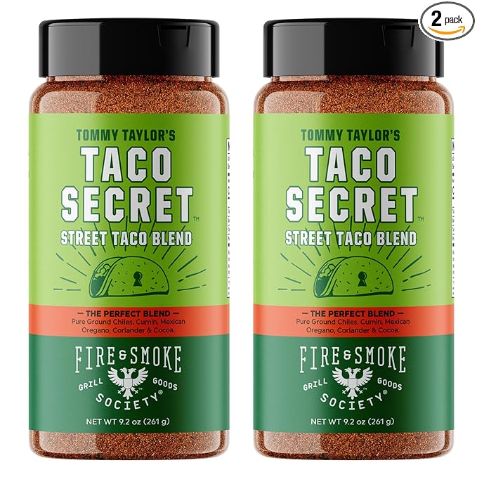 Fire & Smoke Society Taco Secret Taco Seasoning Mix | XL Bottles | Fajita Seasoning Mix, Carnitas, Meat, Mexican Spice Blend | MSG Free, Gluten Free, Non-GMO | 9.2 oz (2-Pack)