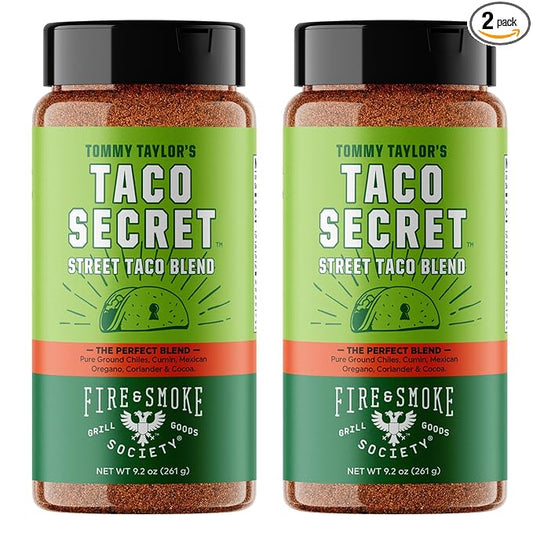 Fire & Smoke Society Taco Secret Taco Seasoning Mix | XL Bottles | Fajita Seasoning Mix, Carnitas, Meat, Mexican Spice Blend | MSG Free, Gluten Free, Non-GMO | 9.2 oz (2-Pack)